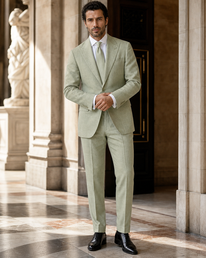 Pistachio Linen Summer Suit - Custom Made to Measure front view