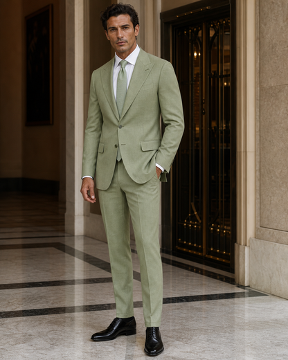 Pistachio Linen Summer Suit - Custom Made to Measure side back view