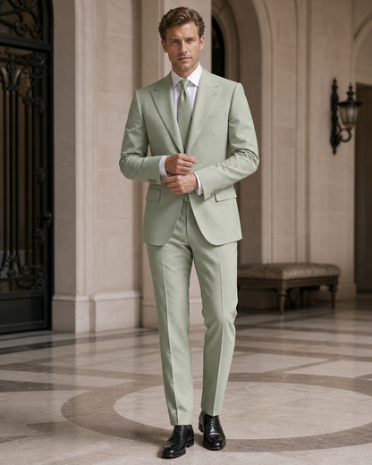 Pistachio Seersucker Summer Suit - Custom Made to Measure front view