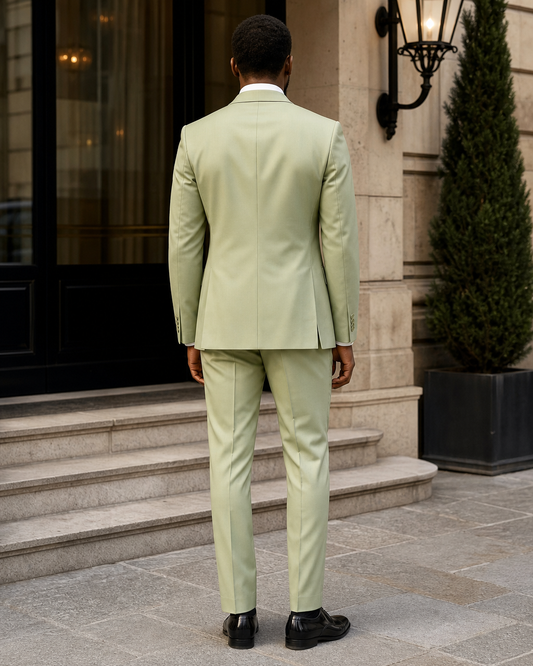 Pistachio Silk Blend Peak Lapel Suit - Custom Made to Measure back view