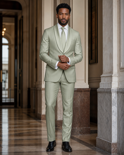 Pistachio Silk Blend Shawl Lapel Suit - Custom Made to Measure front view