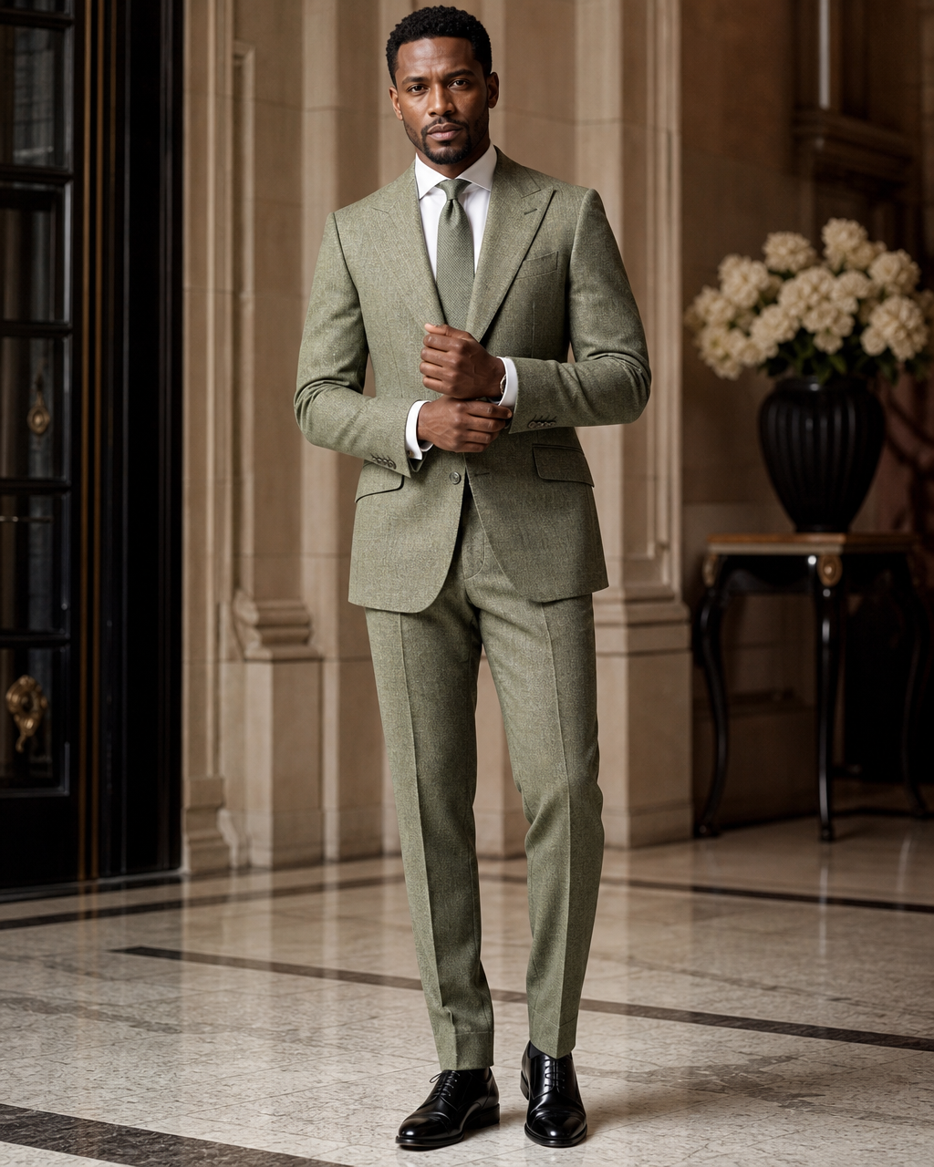 Pistachio Tweed Winter Suit - Custom Made to Measure front view