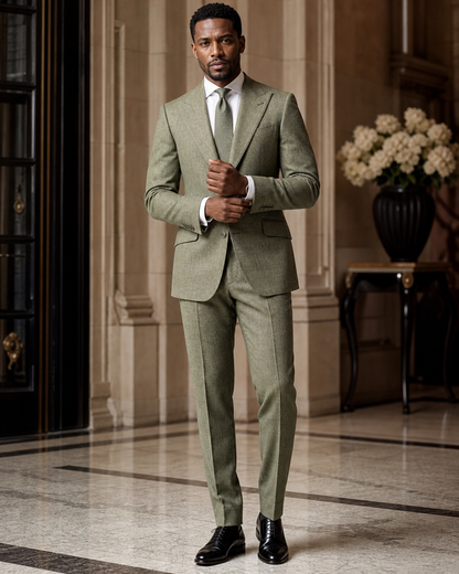 Pistachio Tweed Winter Suit - Custom Made to Measure front view