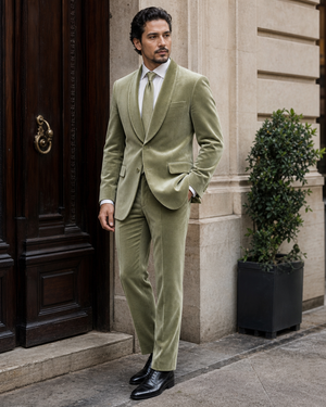 Pistachio Velvet Shawl Lapel Suit — Custom Made to Measure — 3
