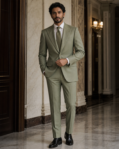 Pistachio Wool Outdoor Wedding Suit - Custom Made to Measure front view