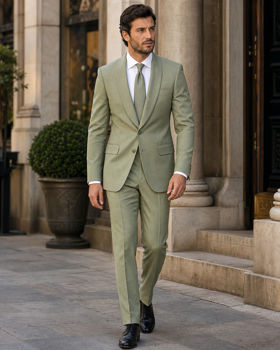 Pistachio Wool Shawl Lapel Suit — Custom Made to Measure