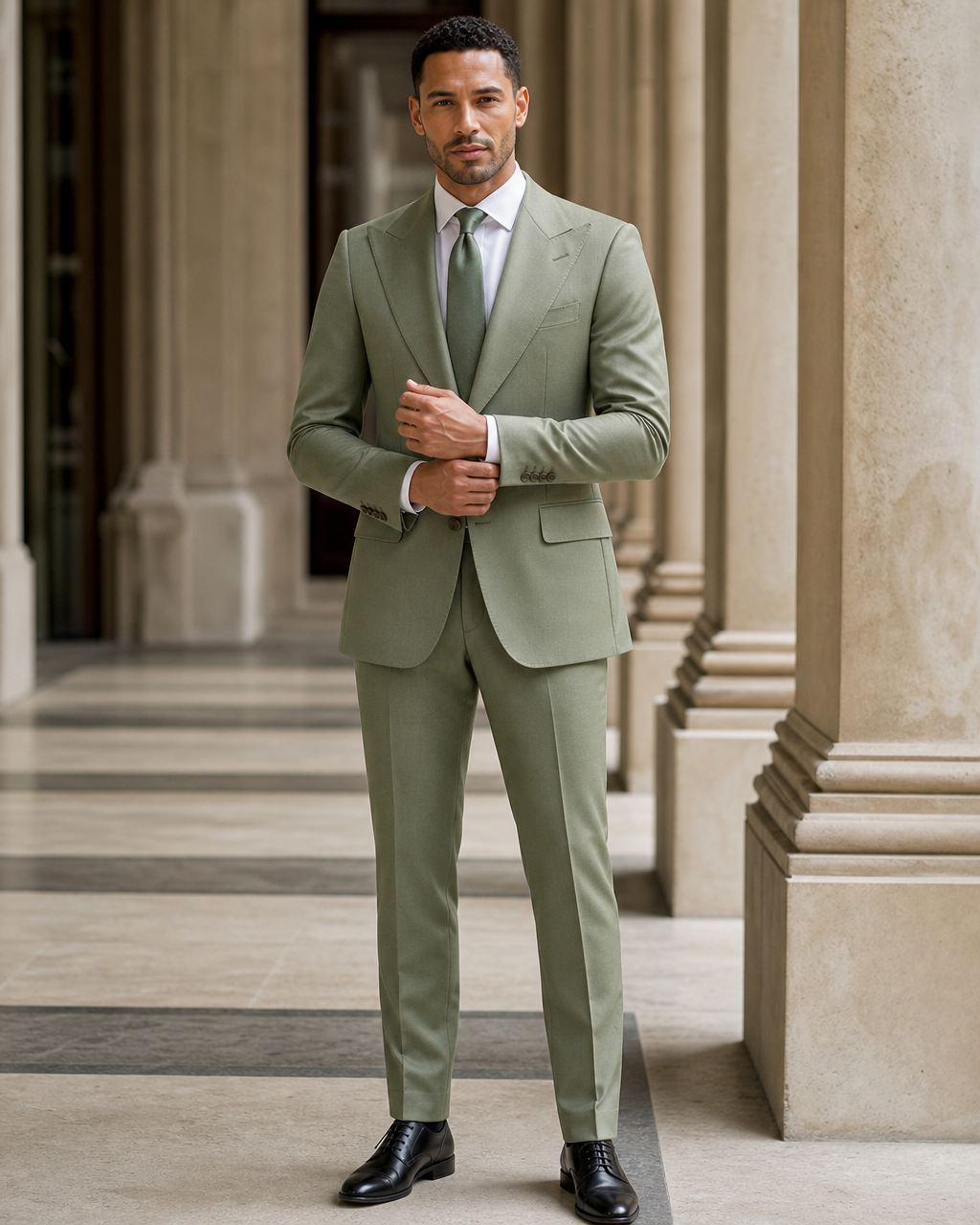 Pistachio Wool Winter Suit - Custom Made to Measure front view