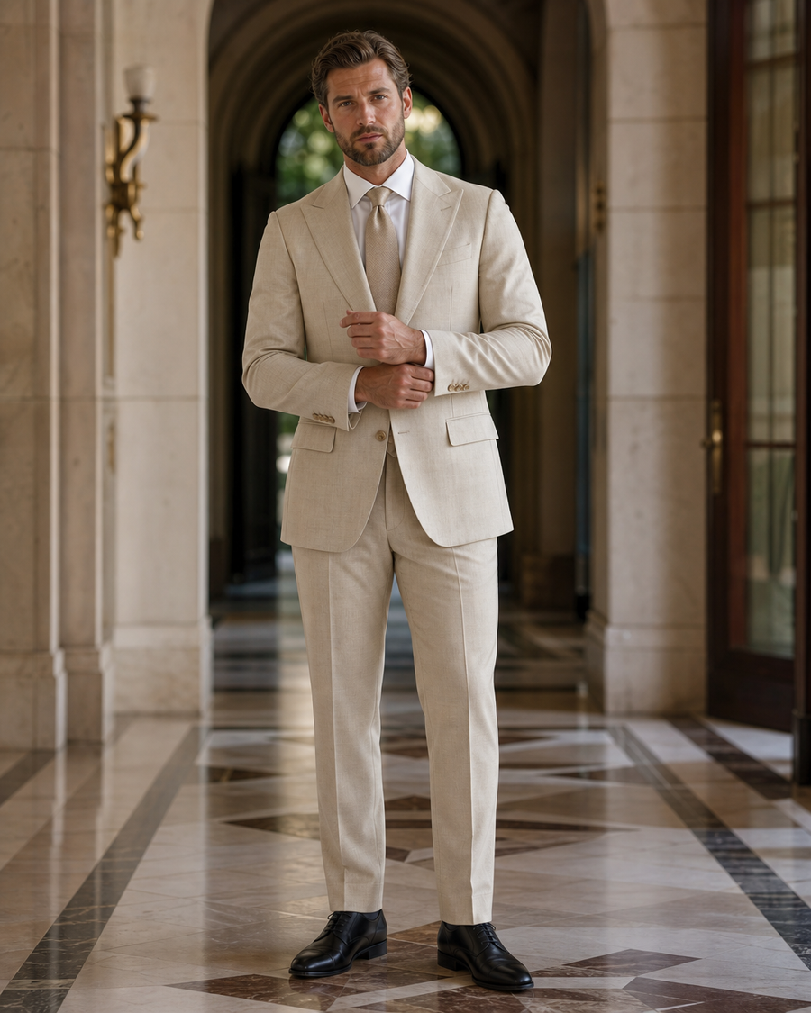 Plus Size Beige Linen Suit — Custom Made to Measure