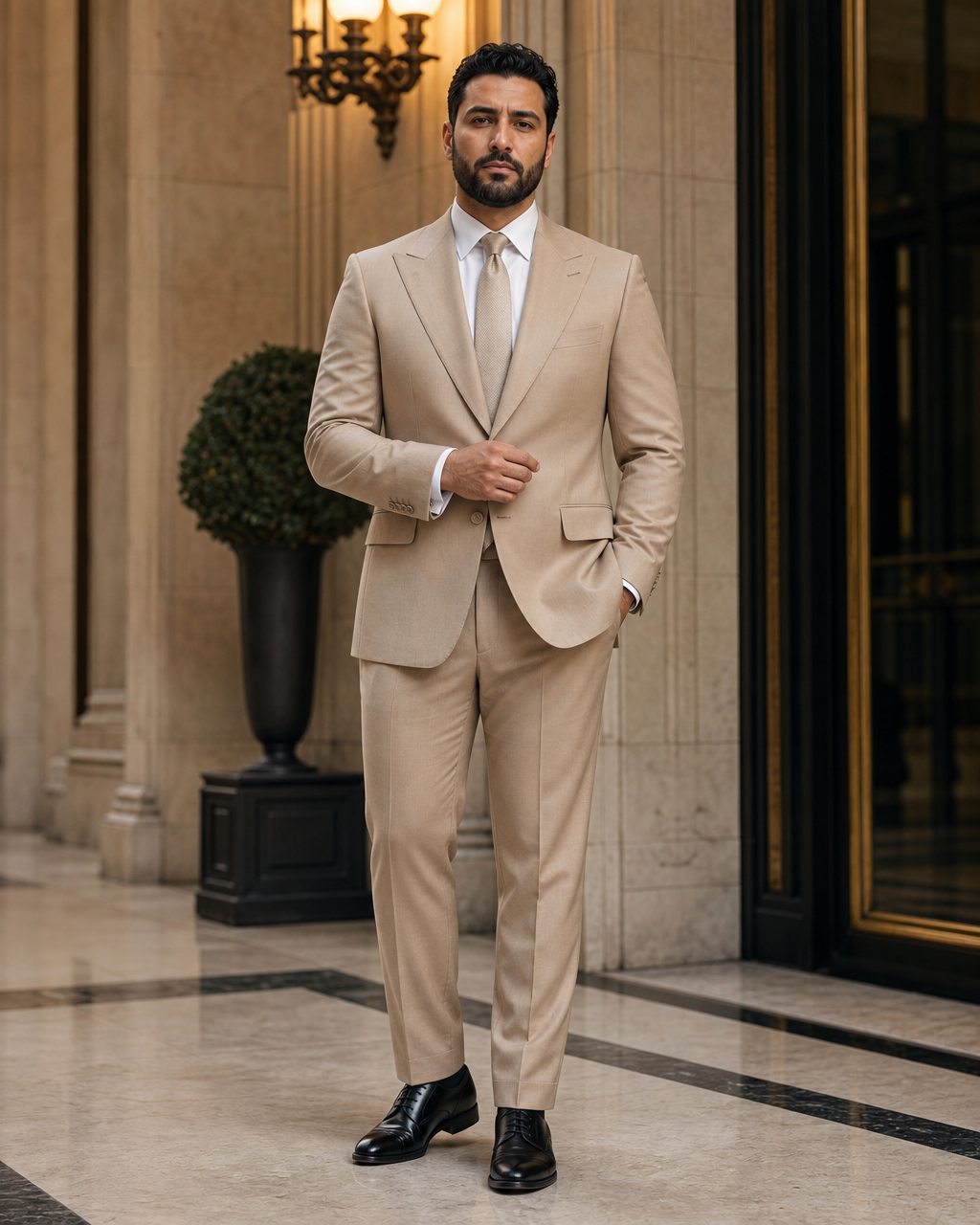 Plus Size Beige Wool Suit — Custom Made to Measure