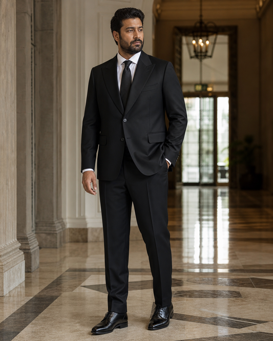 Plus Size Black Cashmere Blend Suit - Custom Made to Measure side back view