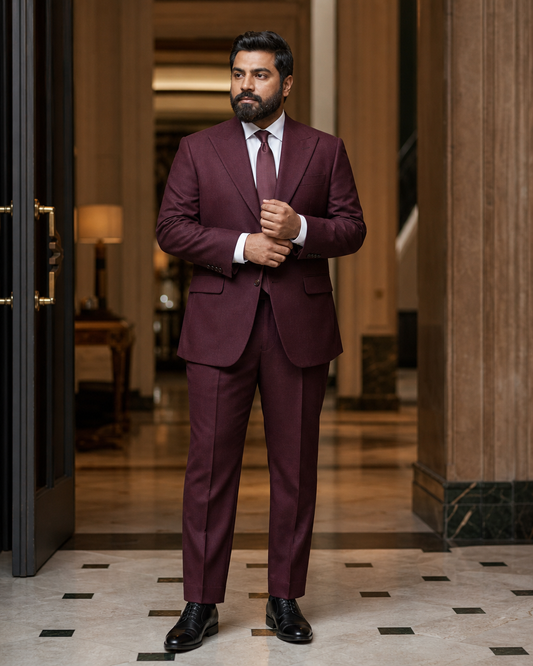 Plus Size Burgundy Flannel Suit - Custom Made to Measure front view