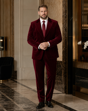 Plus Size Burgundy Velvet Suit — Custom Made to Measure — 1