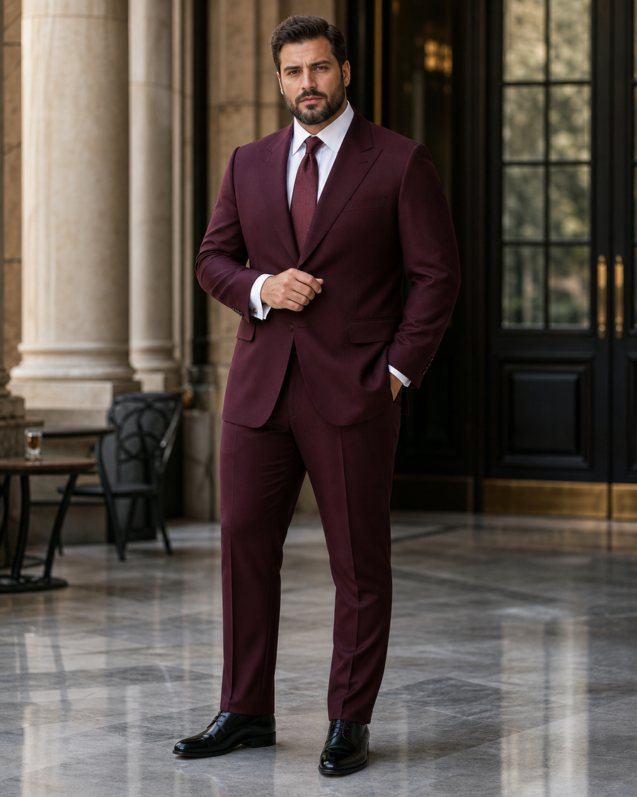 Plus Size Burgundy Wool Suit — Custom Made to Measure