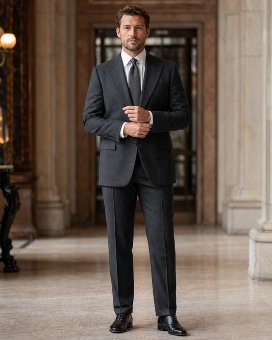 Plus Size Charcoal Flannel Suit - Custom Made to Measure front view