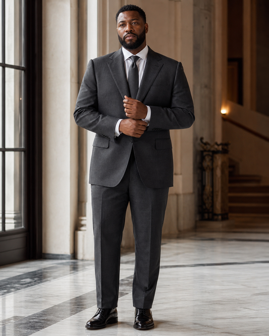 Plus Size Charcoal Linen Suit - Custom Made to Measure front view