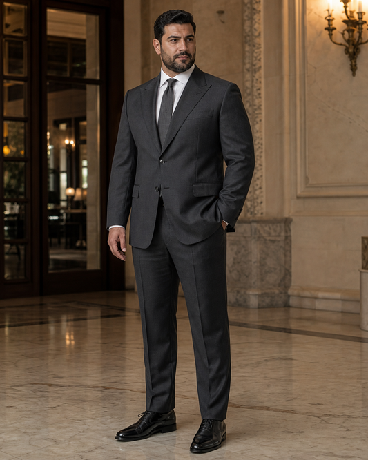 Plus Size Charcoal Wool Suit - Custom Made to Measure side back view