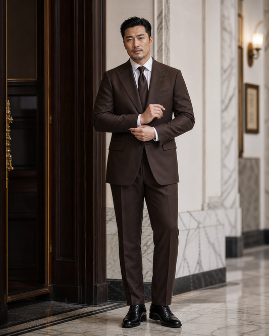 Plus Size Chocolate Cashmere Blend Suit - Custom Made to Measure front view