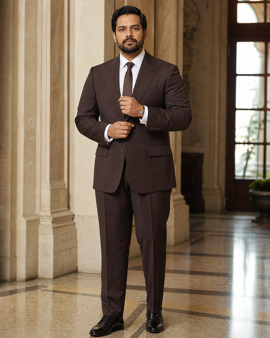 Plus Size Chocolate Cotton Suit — Custom Made to Measure