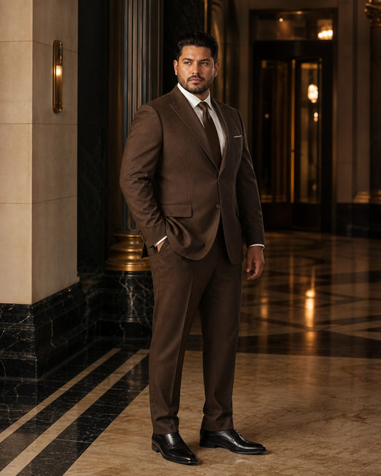 Plus Size Chocolate Flannel Suit - Custom Made to Measure side back view