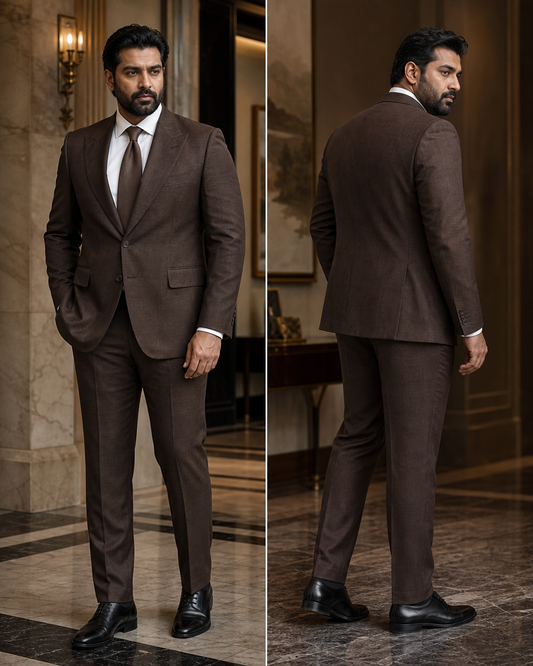Plus Size Chocolate Linen Suit - Custom Made to Measure side back view