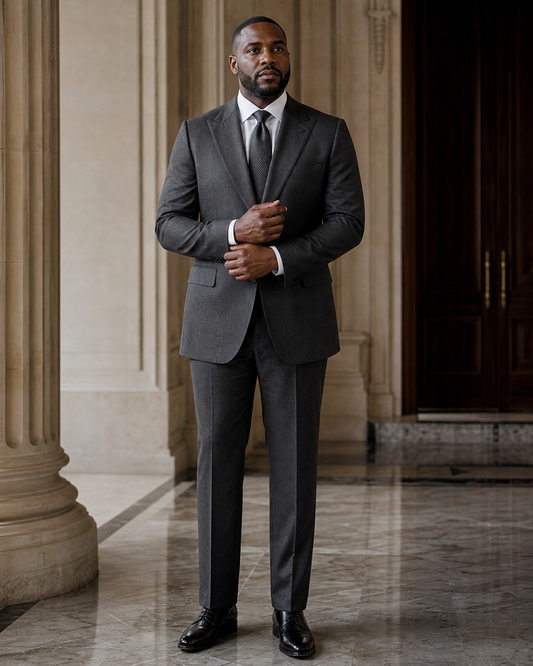 Plus Size Dark Grey Cashmere Blend Suit - Custom Made to Measure front view