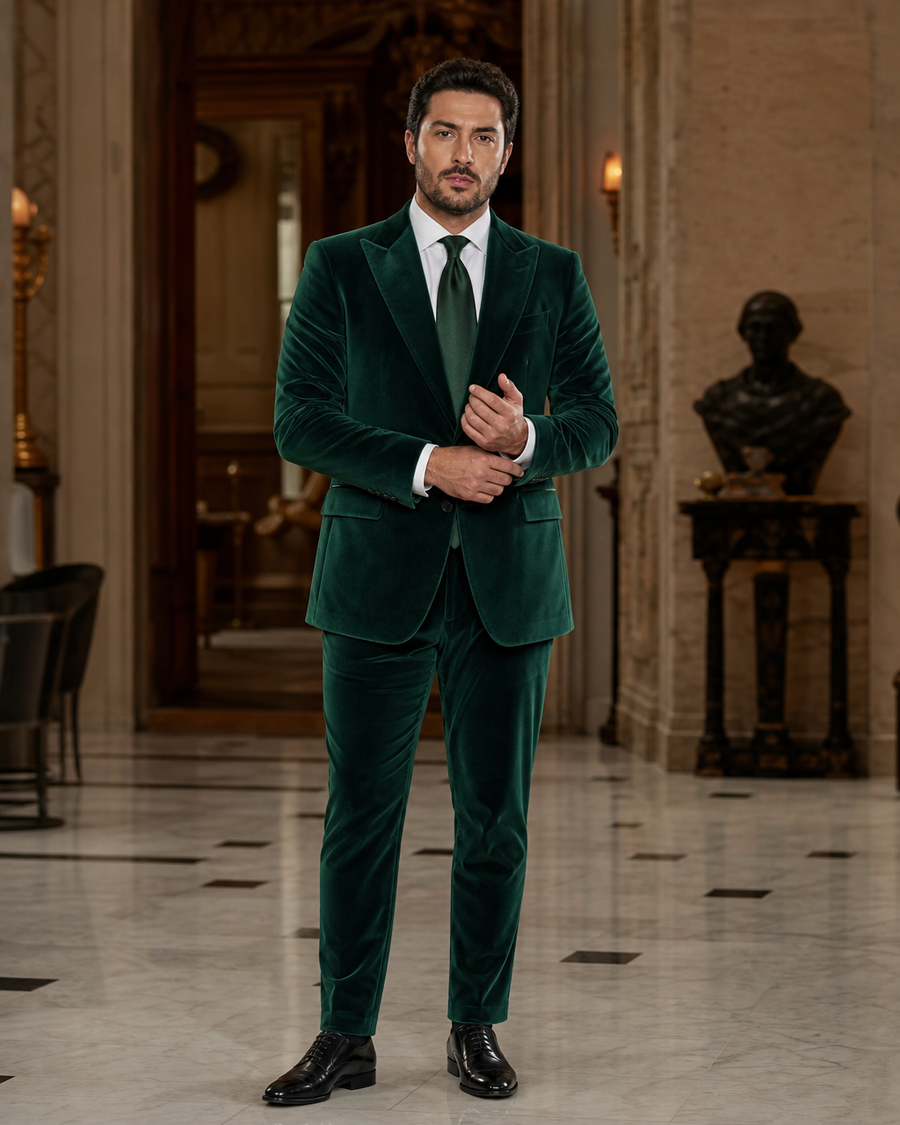 Plus Size Emerald Green Velvet Suit — Custom Made to Measure