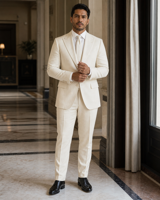 Plus Size Ivory Linen Suit - Custom Made to Measure front view