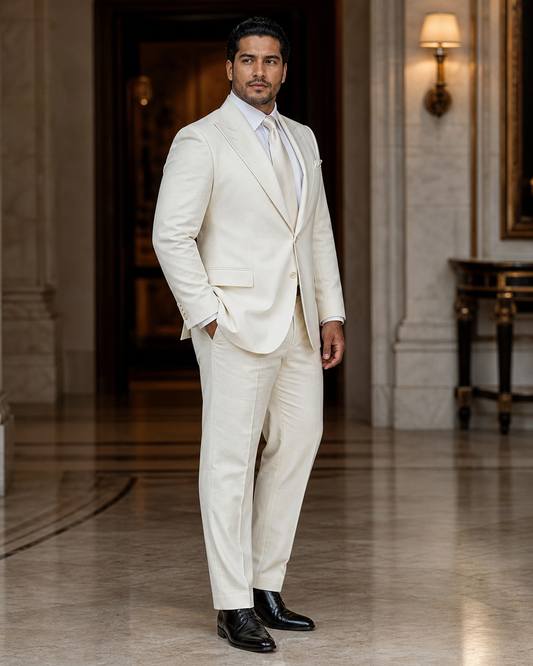 Plus Size Ivory Linen Suit - Custom Made to Measure side back view