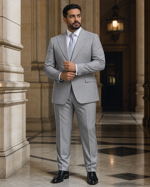 Plus Size Light Grey Cotton Suit — Custom Made to Measure — 1