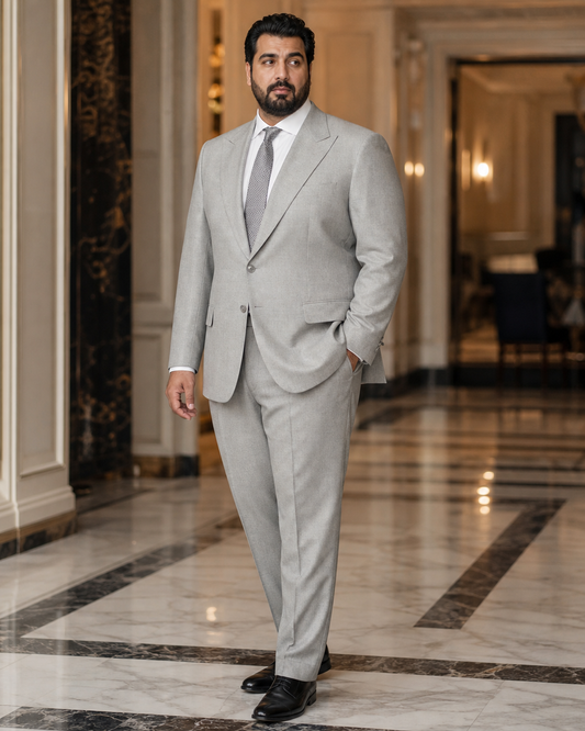 Plus Size Light Grey Linen Suit - Custom Made to Measure side back view