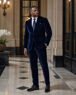 Plus Size Midnight Blue Velvet Suit — Custom Made to Measure — 2