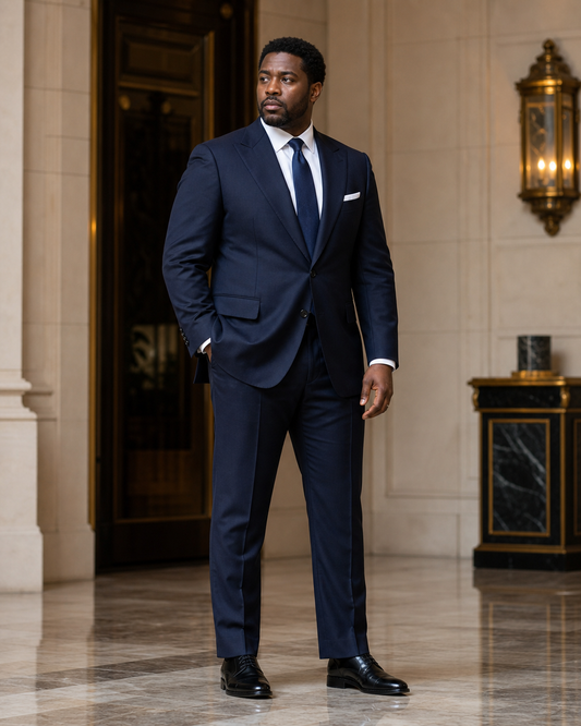 Plus Size Midnight Blue Wool Suit - Custom Made to Measure side back view