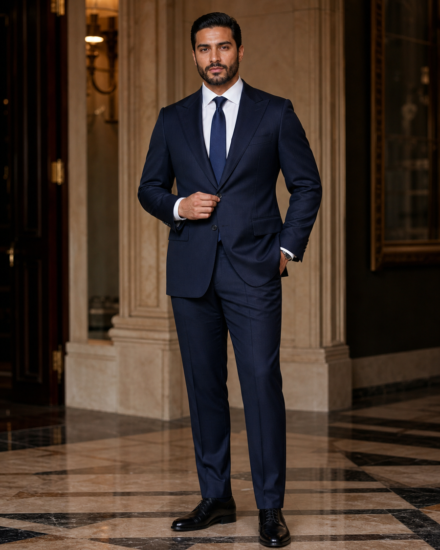 Plus Size Navy Cashmere Blend Suit — Custom Made to Measure