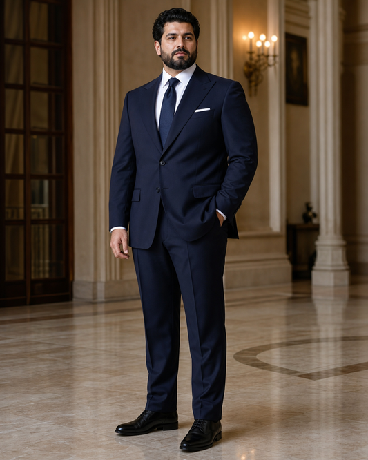 Plus Size Navy Cashmere Blend Suit - Custom Made to Measure side back view