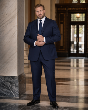 Plus Size Navy Cotton Suit — Custom Made to Measure — 1