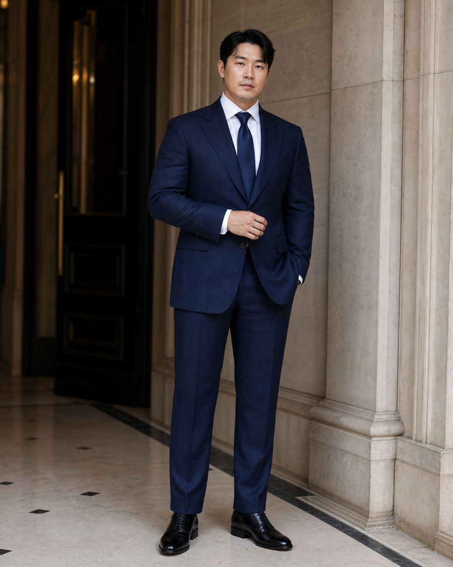 Plus Size Navy Linen Suit — Custom Made to Measure