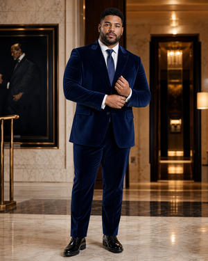 Plus Size Navy Velvet Suit — Custom Made to Measure — 1