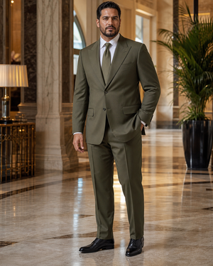 Plus Size Olive Cotton Suit — Custom Made to Measure — 2