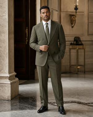 Plus Size Olive Wool Suit — Custom Made to Measure — 1