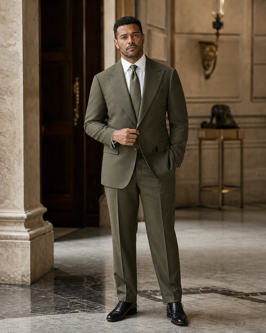 Plus Size Olive Wool Suit — Custom Made to Measure