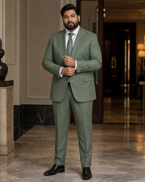 Plus Size Sage Green Wool Suit — Custom Made to Measure — 1