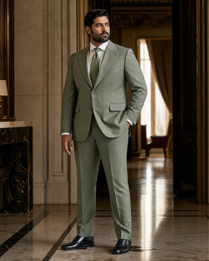 Plus Size Sage Green Wool Suit — Custom Made to Measure — 2