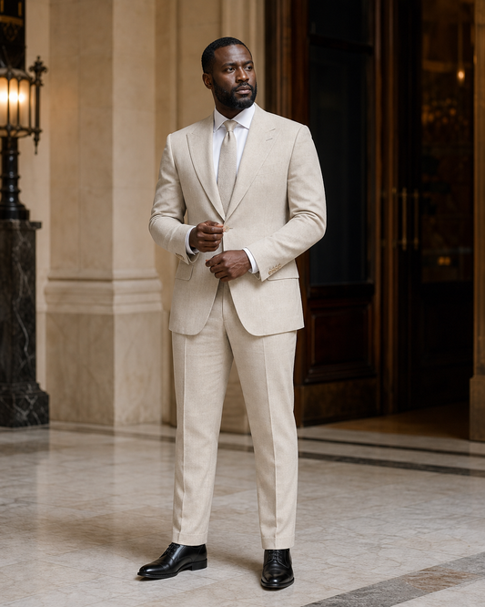 Plus Size Stone Linen Suit - Custom Made to Measure front view