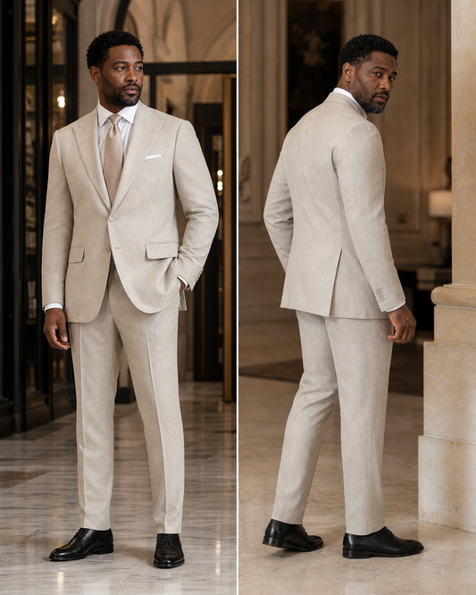 Plus Size Stone Linen Suit - Custom Made to Measure side back view