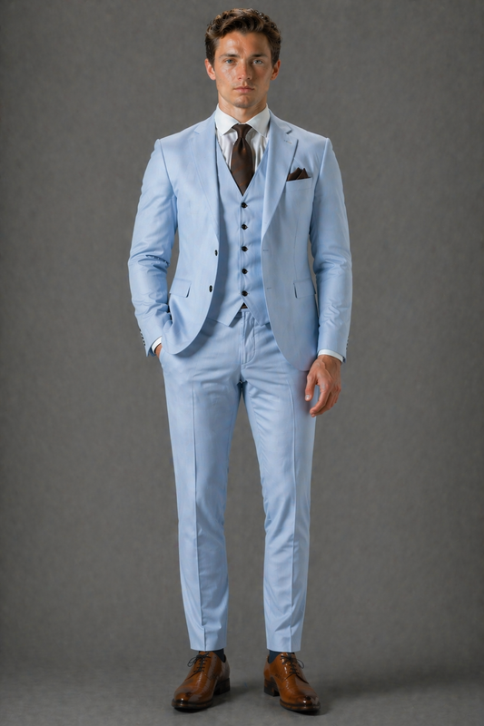 Powder Blue Cotton Slim Fit Suit — Custom Made to Measure