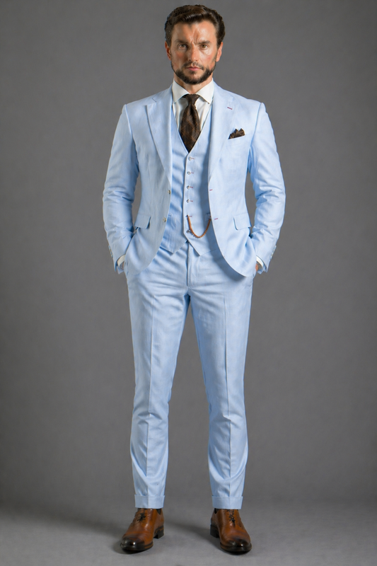 Powder Blue Linen Slim Fit Suit — Custom Made to Measure