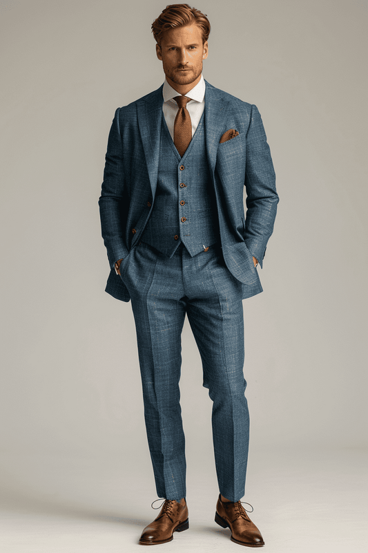 Powder Blue Linen Wedding Suit — Custom Made to Measure