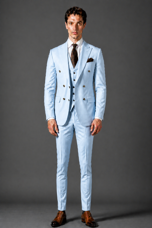 Powder Blue Silk Blend Groomsmen Suit — Custom Made to Measure