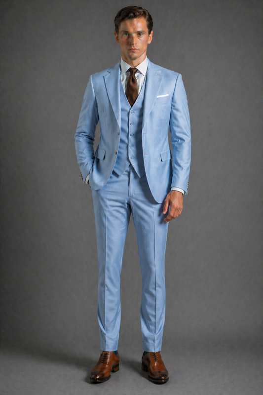 Powder Blue Wool Slim Fit Suit — Custom Made to Measure