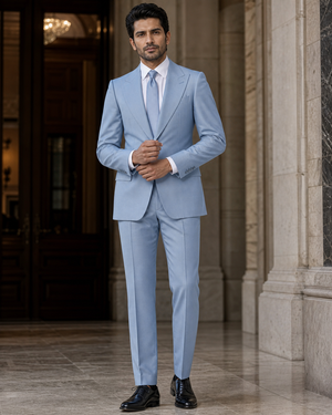 Powder Blue Cashmere Blend Winter Suit — Custom Made to Measure — 1